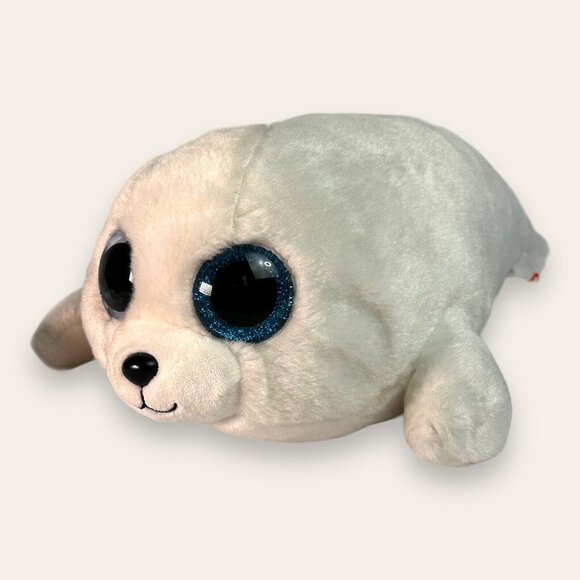Ty Beanie Boo ICY White Seal PuP 12” 2016 Plush Blue Sparkling Eyes NWOT Mint - Picture 6 of 14